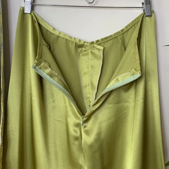 Vintage Green 2 Piece Kaftan Kimono Style Mandarin Collar Pants & Top Lounge Set - Picture 9 of 9